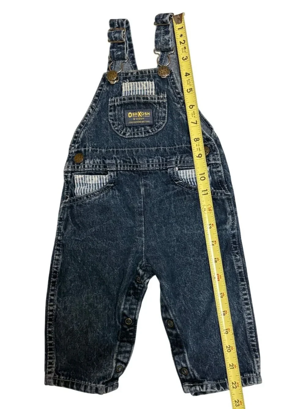 Vintage OshKosh B'gosh Baby Denim Overalls 12M Vestbak 90's Striped Pockets
